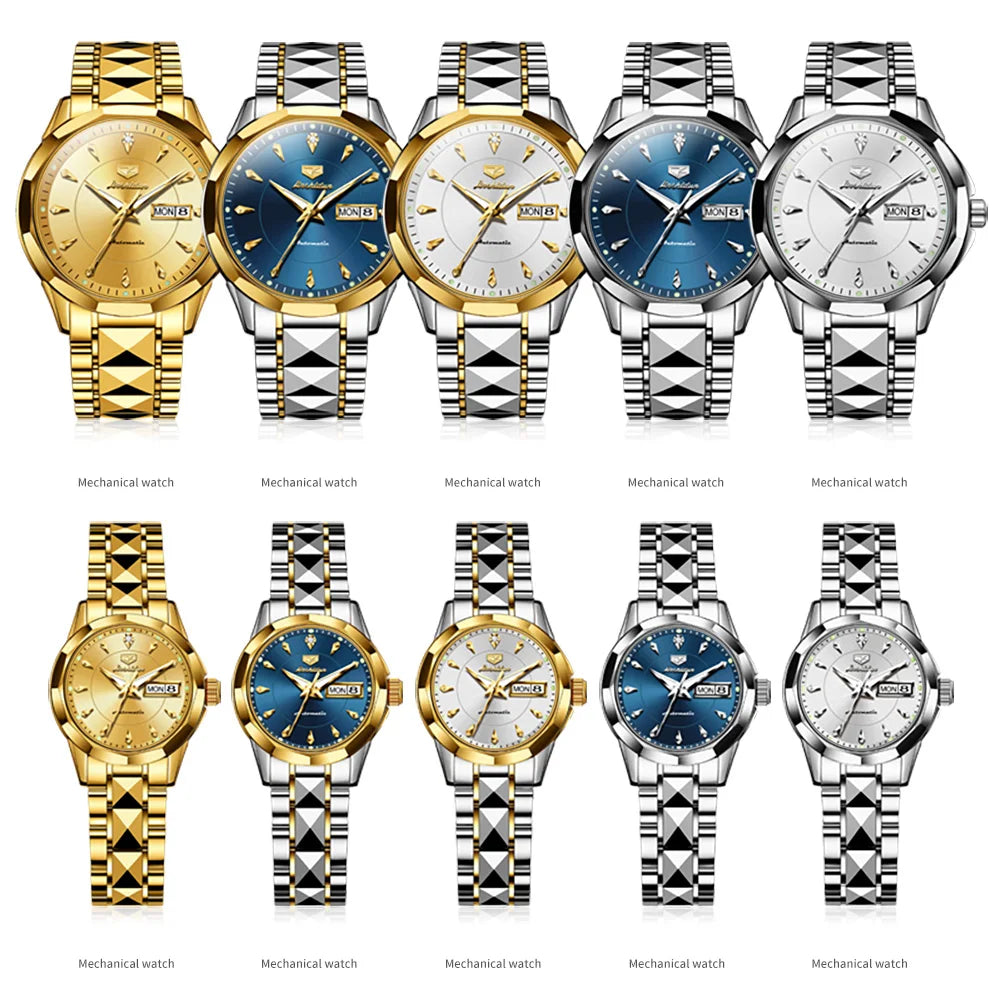 JSDUN Top Romantic Couple Watch Tungsten Steel Strip Imported Movement Imported Movement  Automatic Mechanical Watch for Lovers