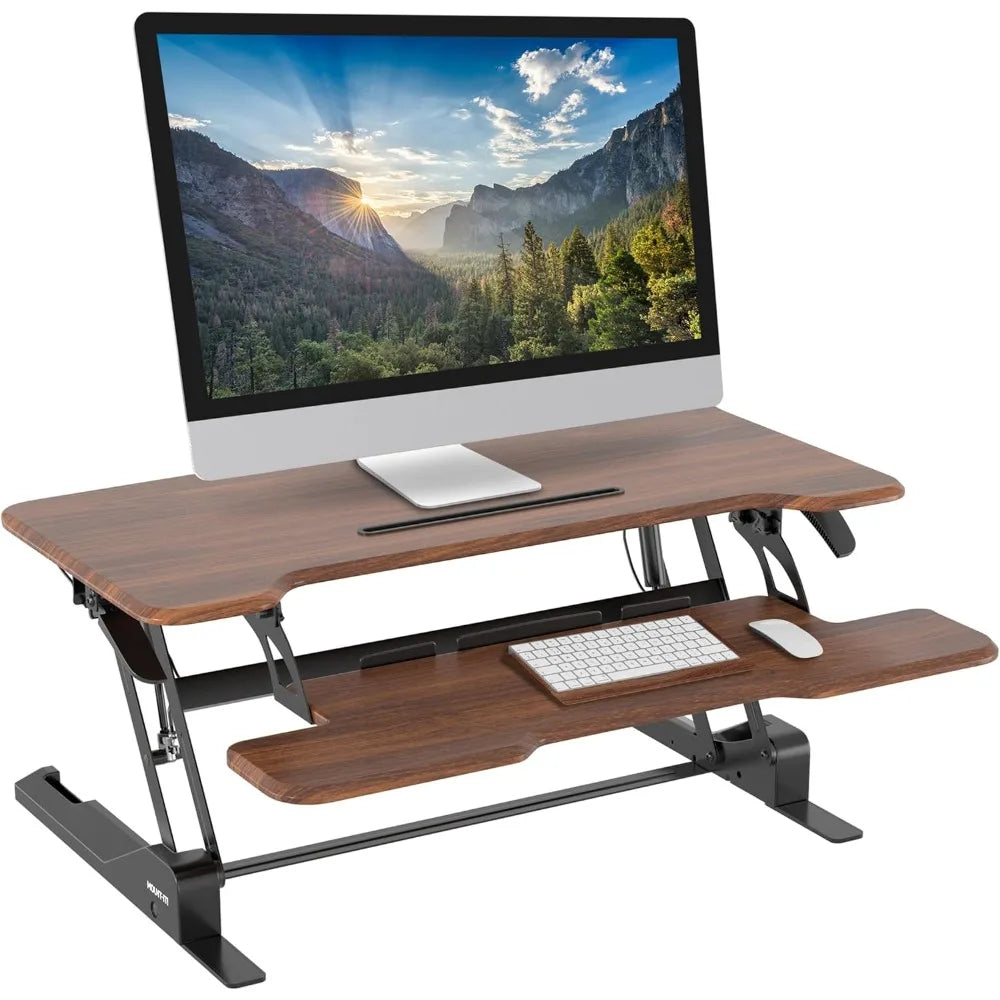 Mount-It! 38 Inch Standing Desk Converter, Sit Stand Desk Riser for Dual Monitors with Keyboard Tray, Height Adjustable Desktop