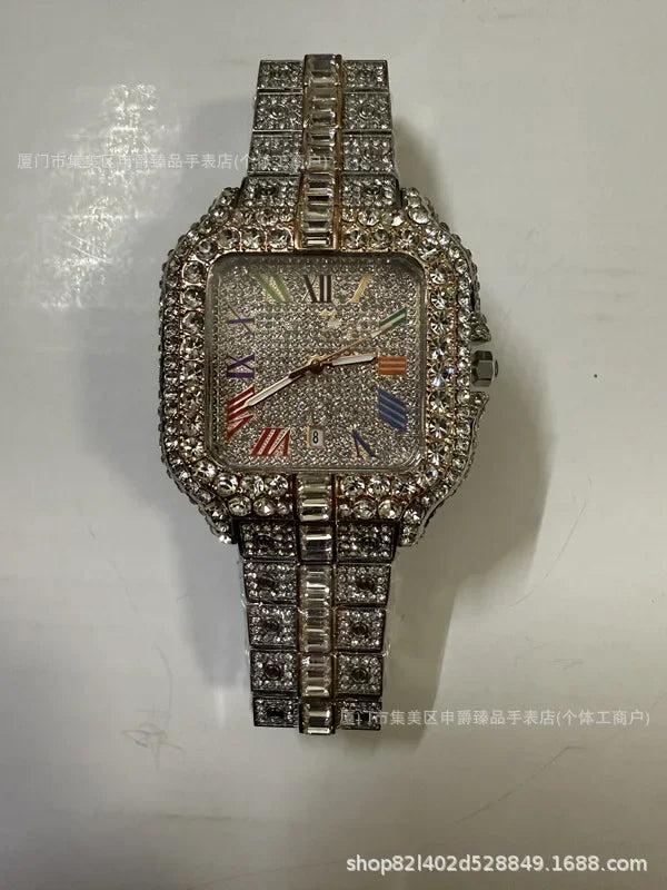 2025 New Luxury Diamond Watch Men Fashion Iced Out Square Colorful Number Watches Hip Hop Bling Jewelry Reloj Hombre for Party