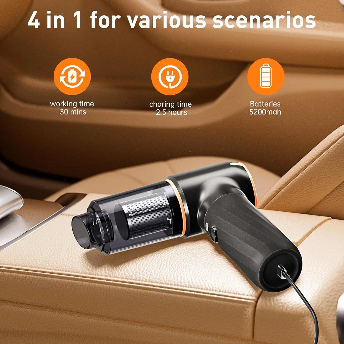 Handheld Car Vacuum Portable Wireless 12000Pa Suction Mini 4-in-1 Powerful Vacuum Cleaner Air Duster for Home Car and Pets