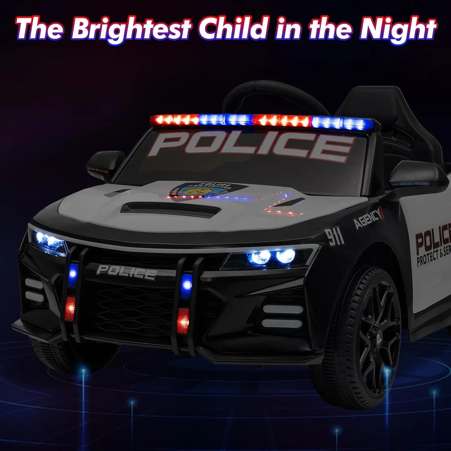 12V Police Car Electric Ride on Vehicle Cop Cars for Big Kids with Remote Control, Emergency Alert Tones, Flashing Lights, Music