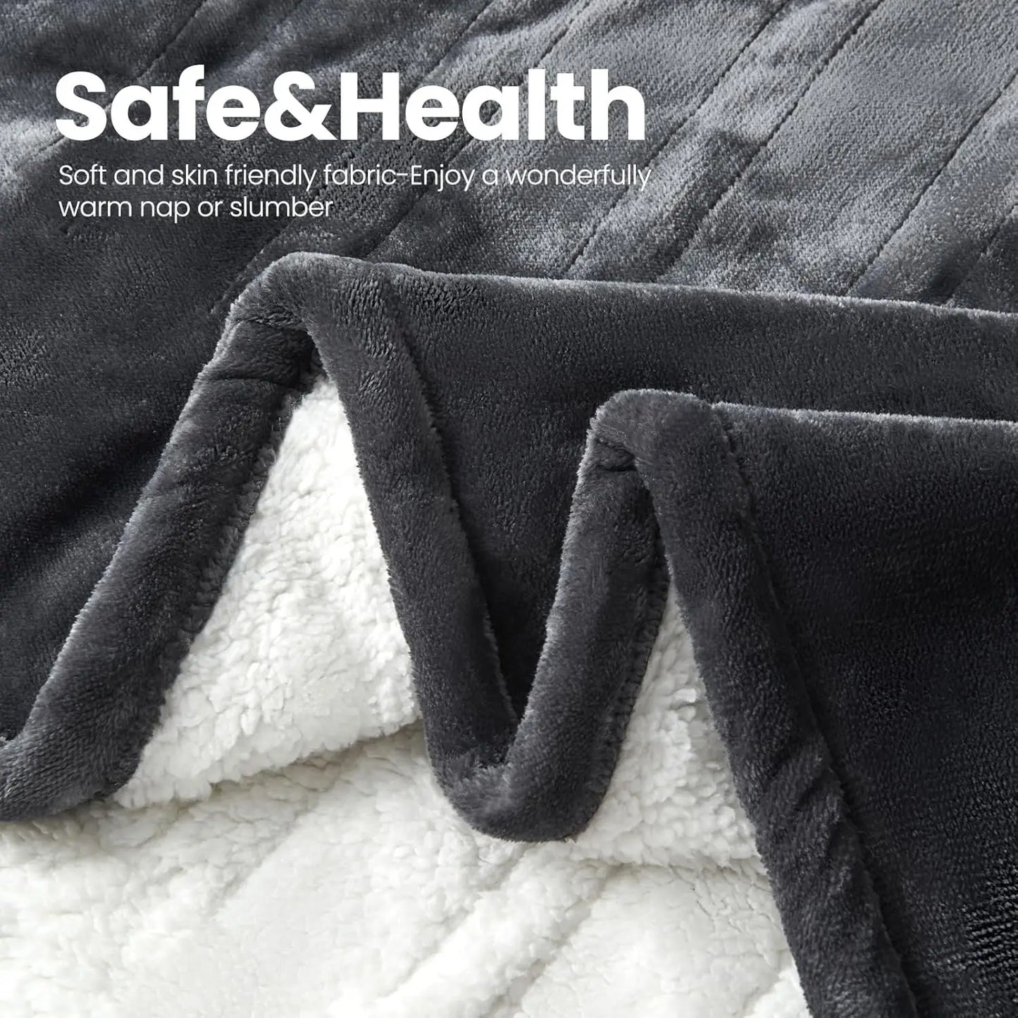 Electric Heated Blanket, Fast Heating with 6 Levels & Auto Off, Soft Flannel & Sherpa Throw 50x60 Inches - Grey