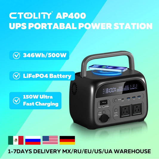 CTOLITY AP400 345WH 500W Portable Power Station 108000mAh Camping Lifepo4 PowerBank Portable Backup Generator UPS Home RV