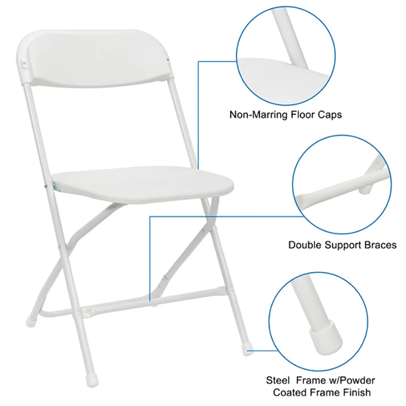 4/6/10pcs White Folding Chairs Premium Plastic Thickened Steel Pipes Stackable Home Dining Seats Portable Commercial Chair