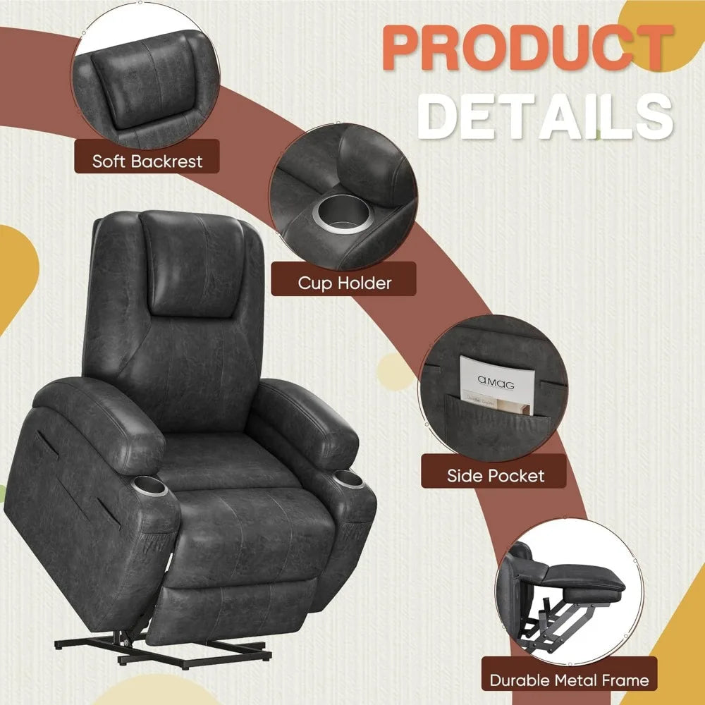 Electric Power Lift Recliner Chair with Massage for Elderly Corduroy Fabric Recliner Single Sofa with Cup Holders, Side Pockets