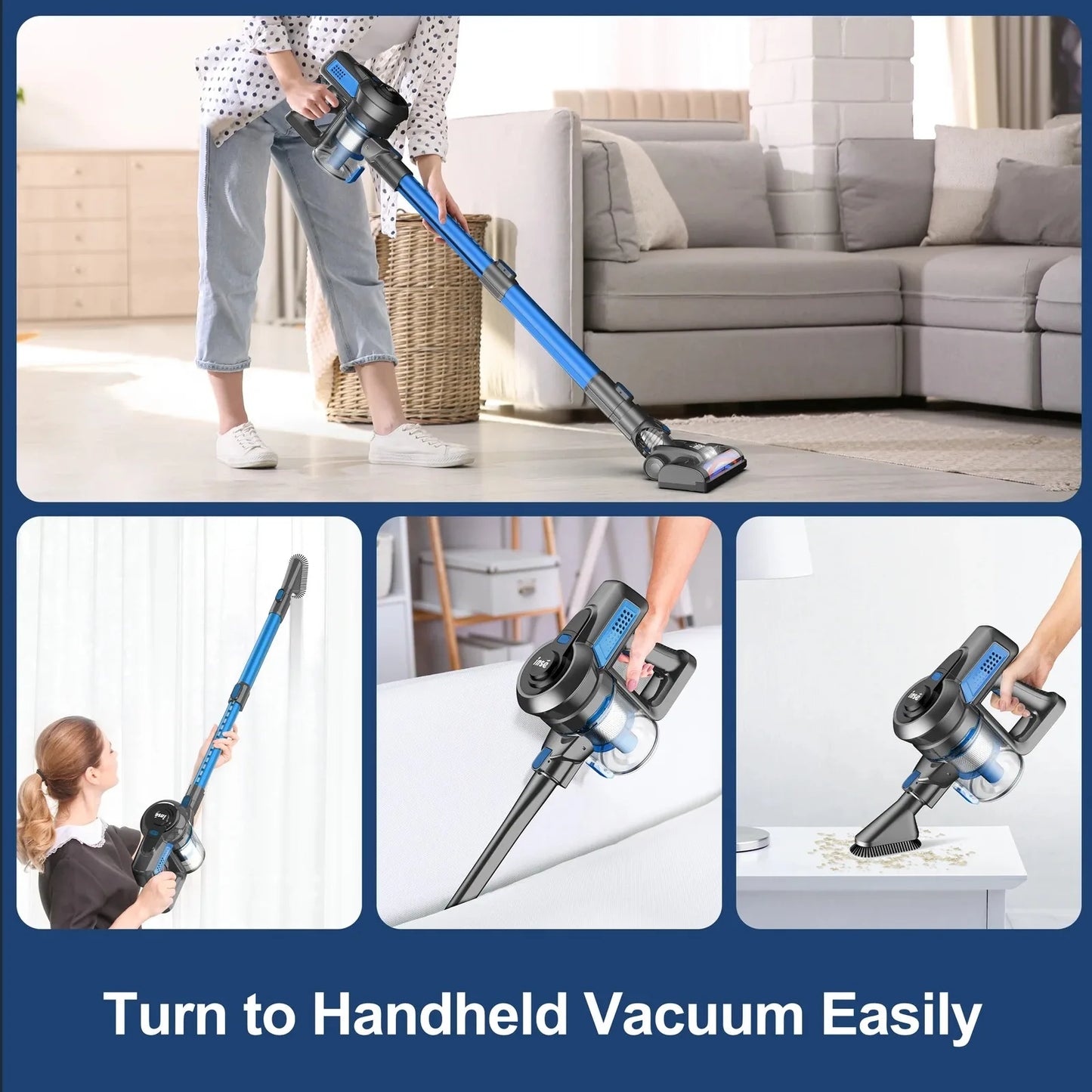 INSE Cordless Vacuum Cleaner 160W Powerful 6-in-1 Handheld Stick Vacuum Up to 45mins Runtime for Home Carpet Bed Clean N650/N660