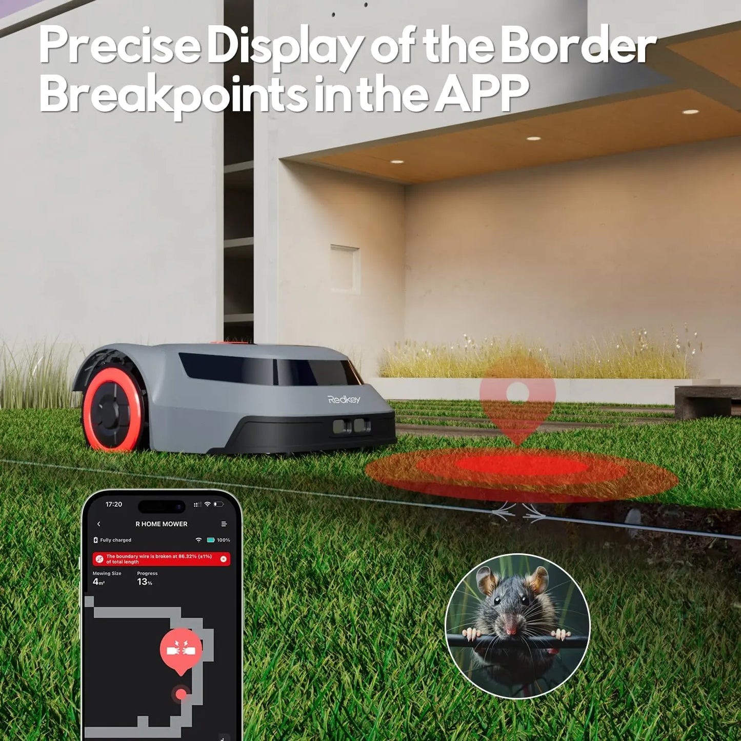Robotic Lawn Mower for 0.25 Acre, 45% Slope, Auto Recharge with Boundary Wires & App Control