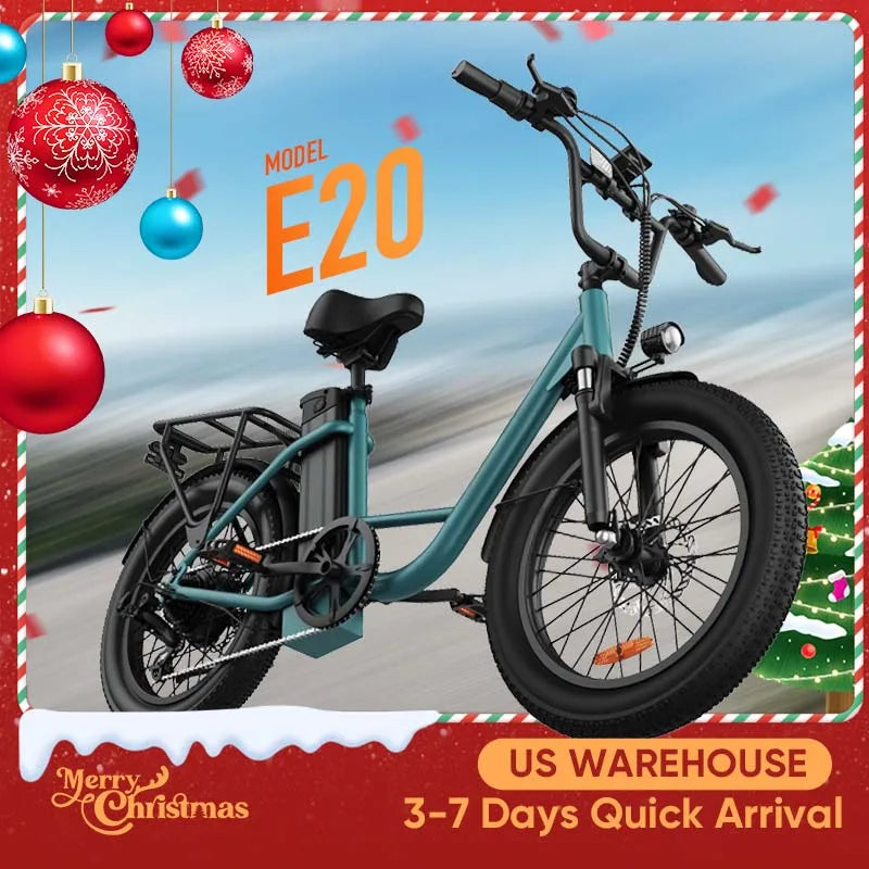 1000W E20 Electric Bike | 48V 13Ah Removable Battery, 20MPH, 20''X3" Fat Tire, 7-Speed Electric Bicycles with Dual Disc Brake