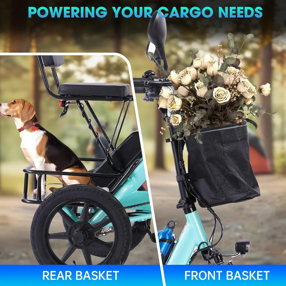 Electric Tricycle for Adults Foldable, 350W Folding Electric Trike, 3 Wheel Bikes for Adults with 480Wh Removable Battery