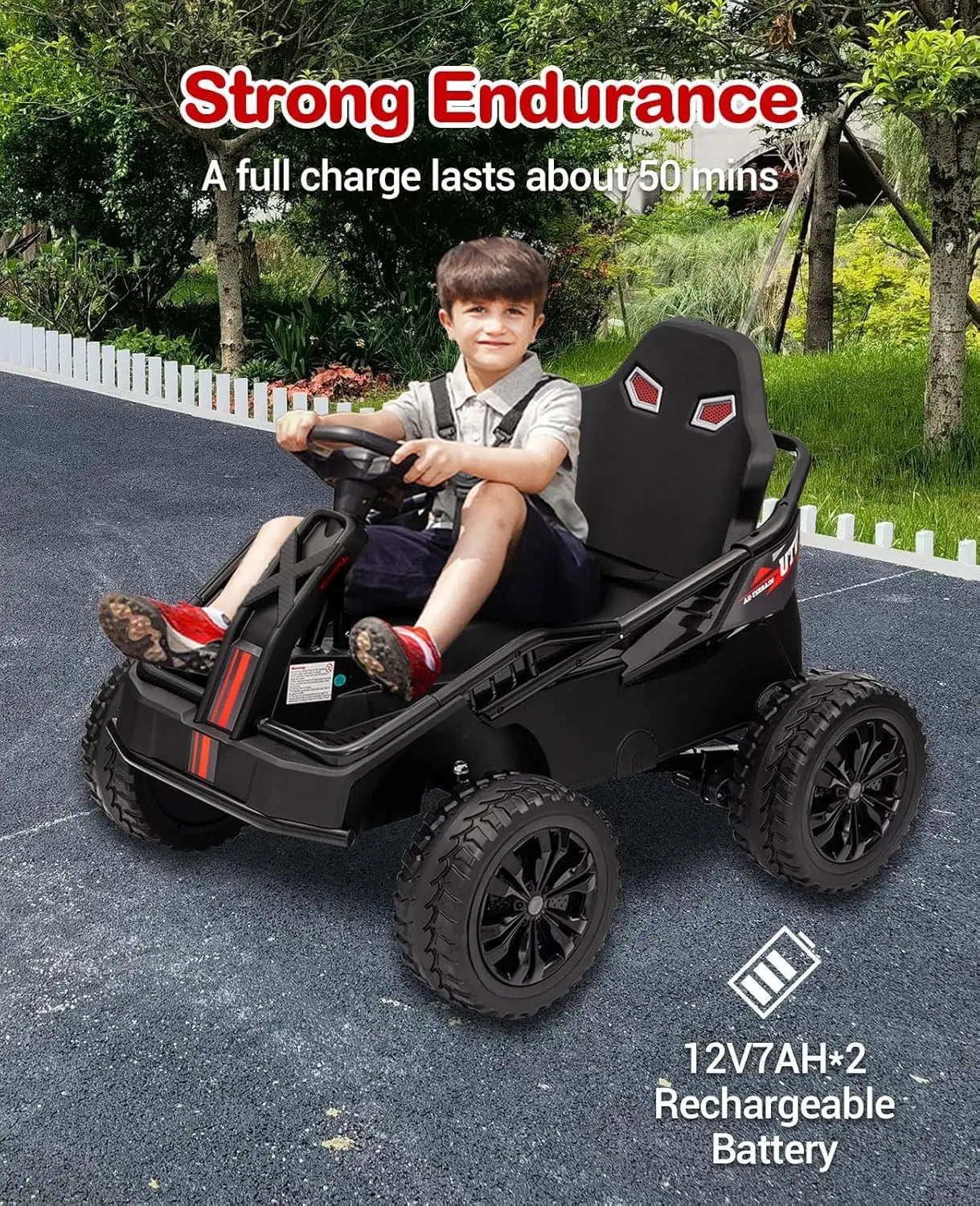 24V Kids Power 4 Wheels,200W 4x4 Ride On Toy Electric Go Kart 4 Shock Absorbers, Wear-Resistant Wheels, Music,4 Wheeler ATV