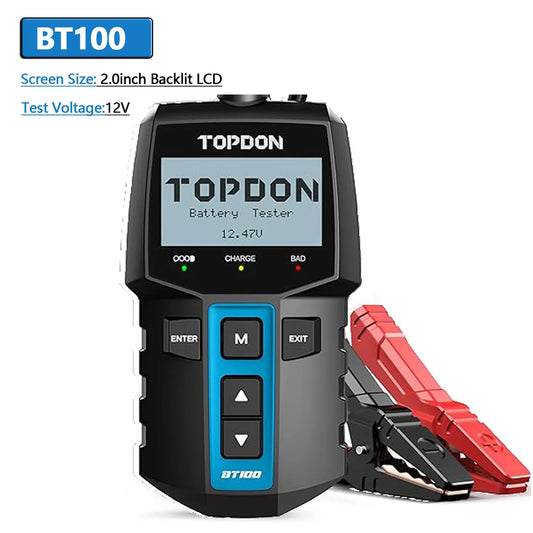 TOPDON BT200/BT100 Battery Tester Charging Cranking Test Tools for Car 24V/12V Automotive Diagnostic Battery Monitor 100-2000CCA