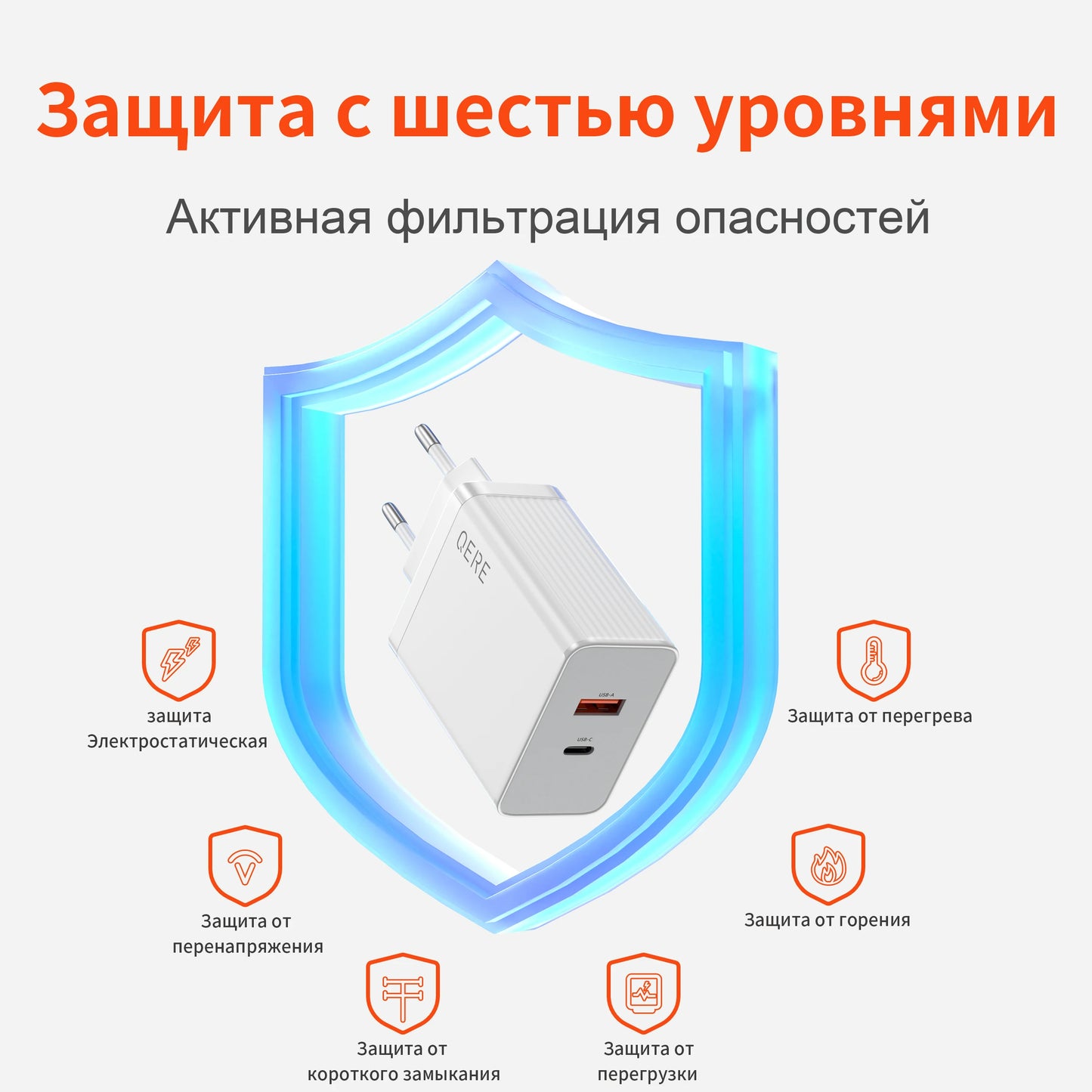 QERE Fast Charger PD 65W GaN Phone Universal Adapters EU Plug Safe Type C USB Intelligent Lightning Fast Charging Mini Portable