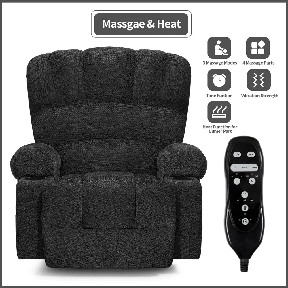 Electric Power Lift Recliner Chair with Heat & Massage, Shell Backrest for Elderly (Dark Gray)