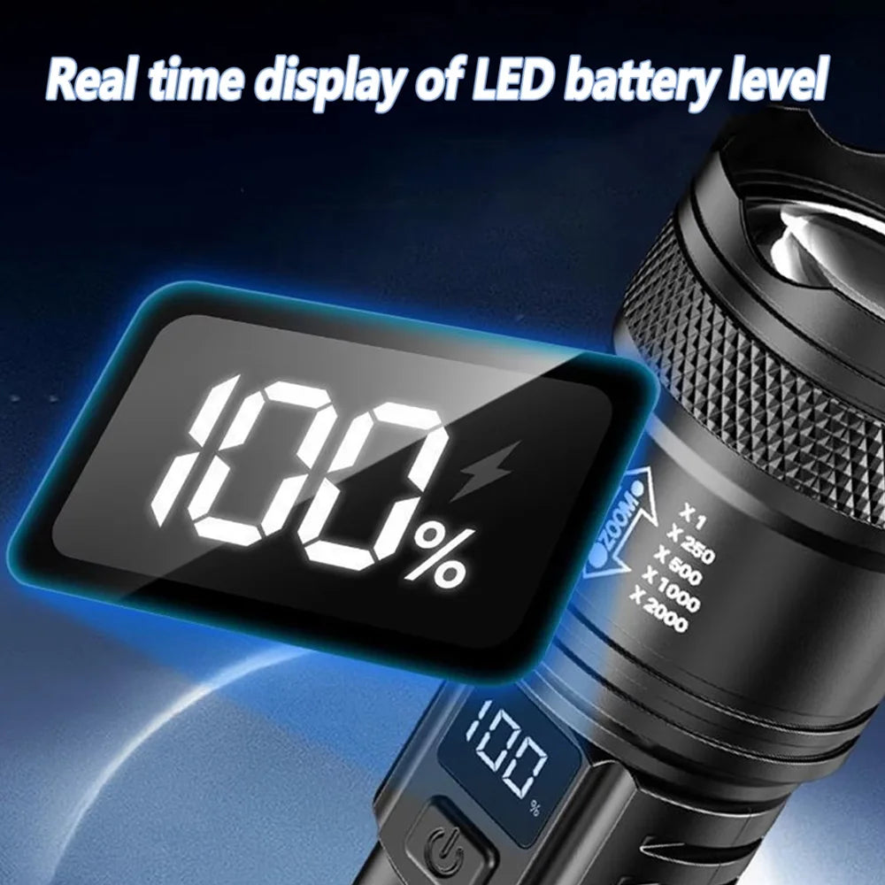 High-power Led Flashlight USB Rechargeable Torch with Display Zoomable Light with Battery Camping Hiking Lantern Emergency 2027