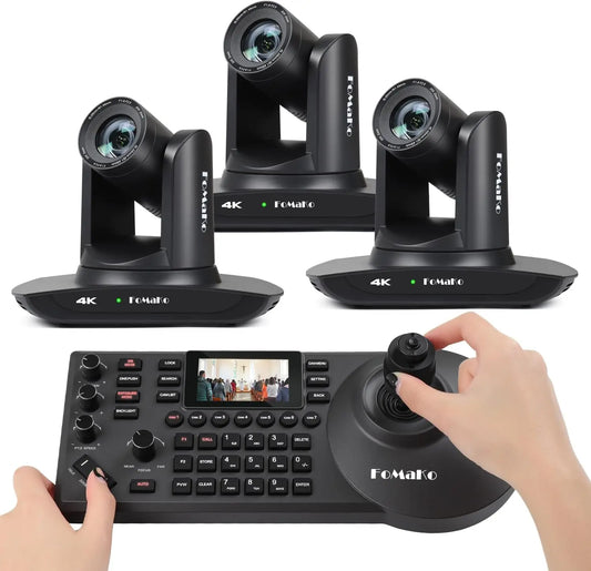 FoMaKo 4K PTZ Camera HDMI AI Auto-Tracking PTZ Camera 4K 20X Optical Zoom(3pcs), PTZ Controller PoE for Church Worship Education