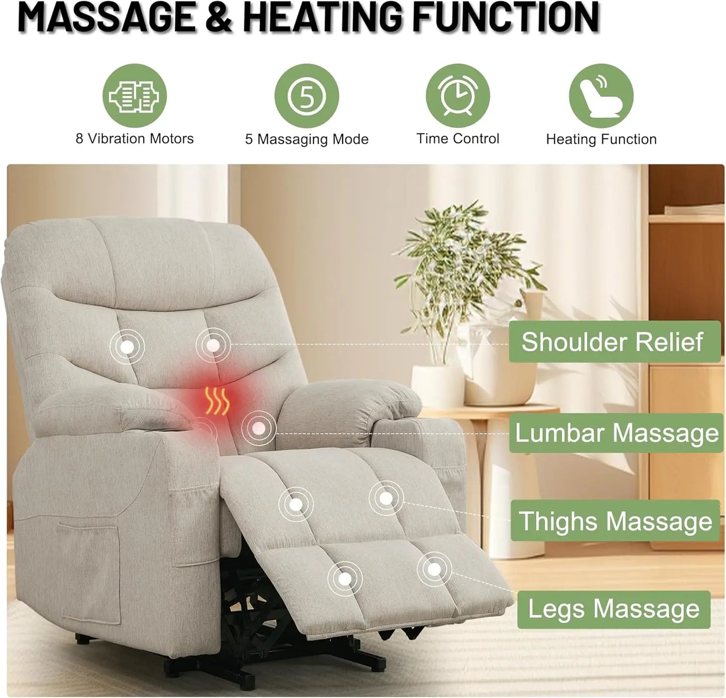 Power Lift Recliner Chair for Elderly and Adults, Electric Recliner with Remote Control and Cup Holders for Living Room