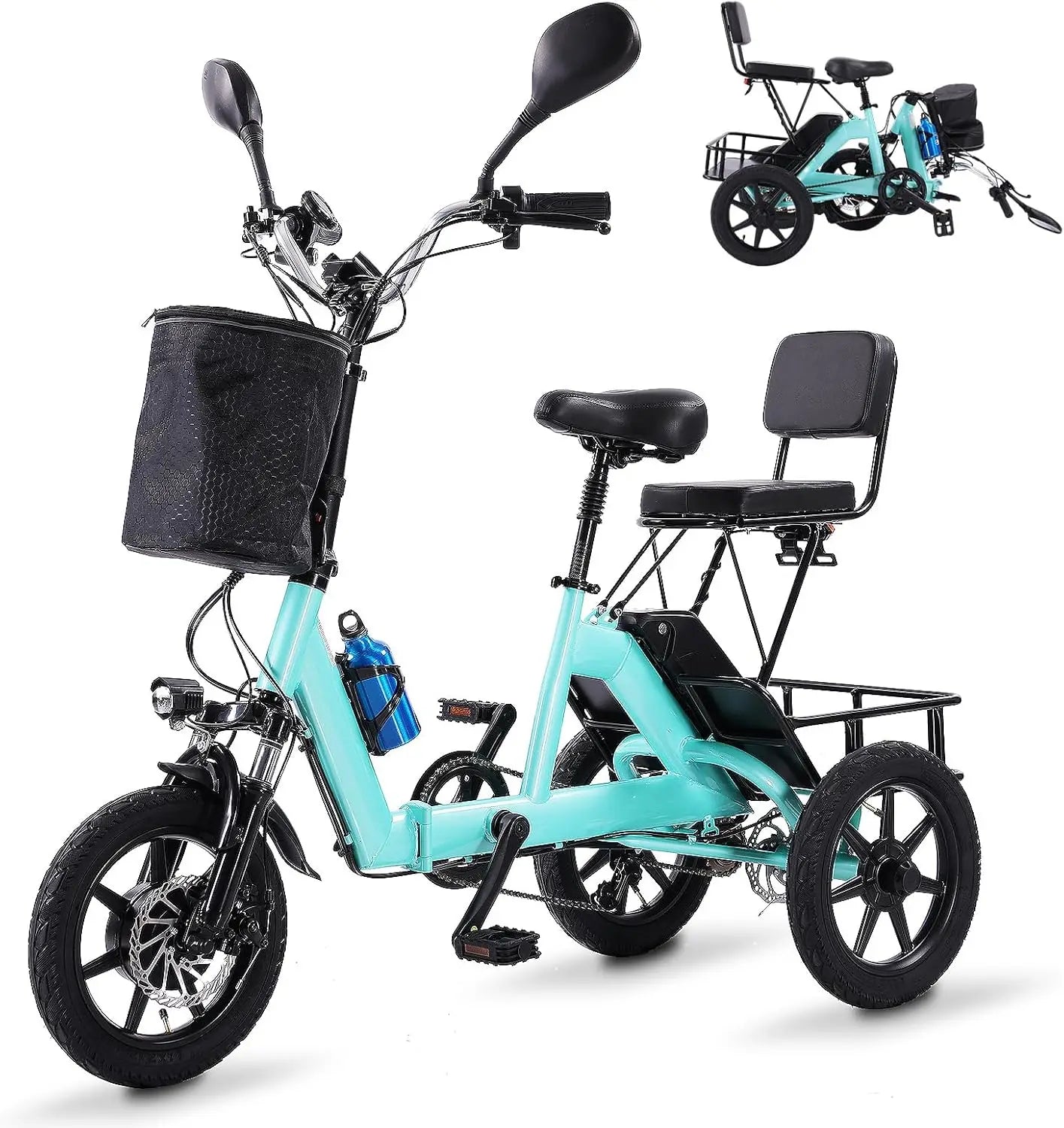 Electric Tricycle for Adults Foldable, 350W Folding Electric Trike, 3 Wheel Bikes for Adults with 480Wh Removable Battery