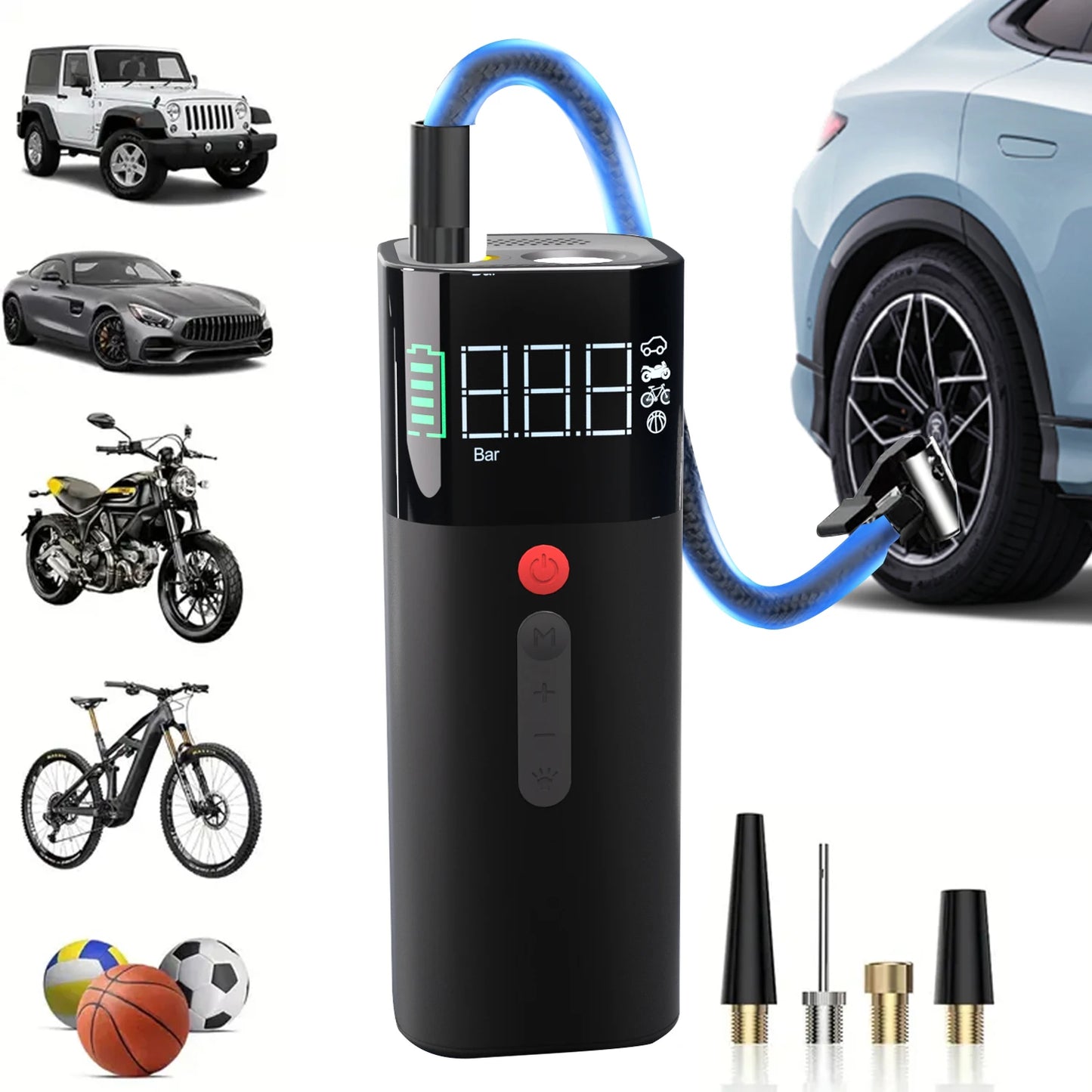 Tire Inflator Portable Air Compressor] 150 PSI Fast Inflation | Rechargeable 5000mAh Large Capacity Battery | Digital Gauge | LE
