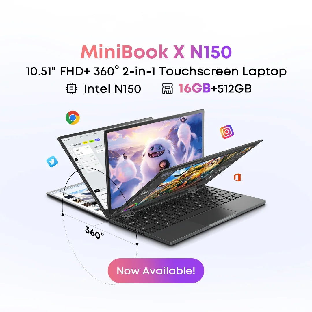 CHUWI MiniBook X 2 in 1 Laptop Intel N150(up to 3.6GHz) 512GB ROM 16GB LPDDR5 10.51" 1200x1920 FHD IPS Windows 11 Notebook