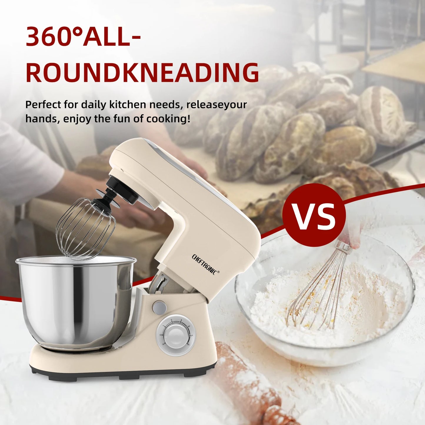 1pc CHEFTRONIC Stand Mixer,5Qt Tilt-Head Electric Household Stand Mixer - 500W 6+P Speed, Food Beater And Butter Beater,US Plug