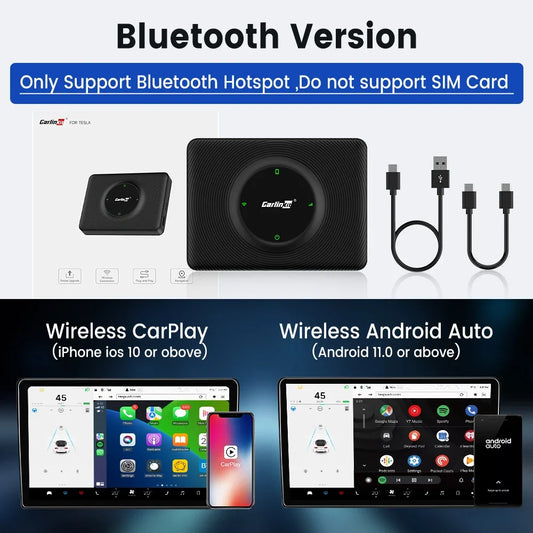 CarlinKit Wireless CarPlay Android Auto For Tesla Model 3 Model X Y Model S Auto Connect Siri Voice Assistant Spotify Waze 5G BT