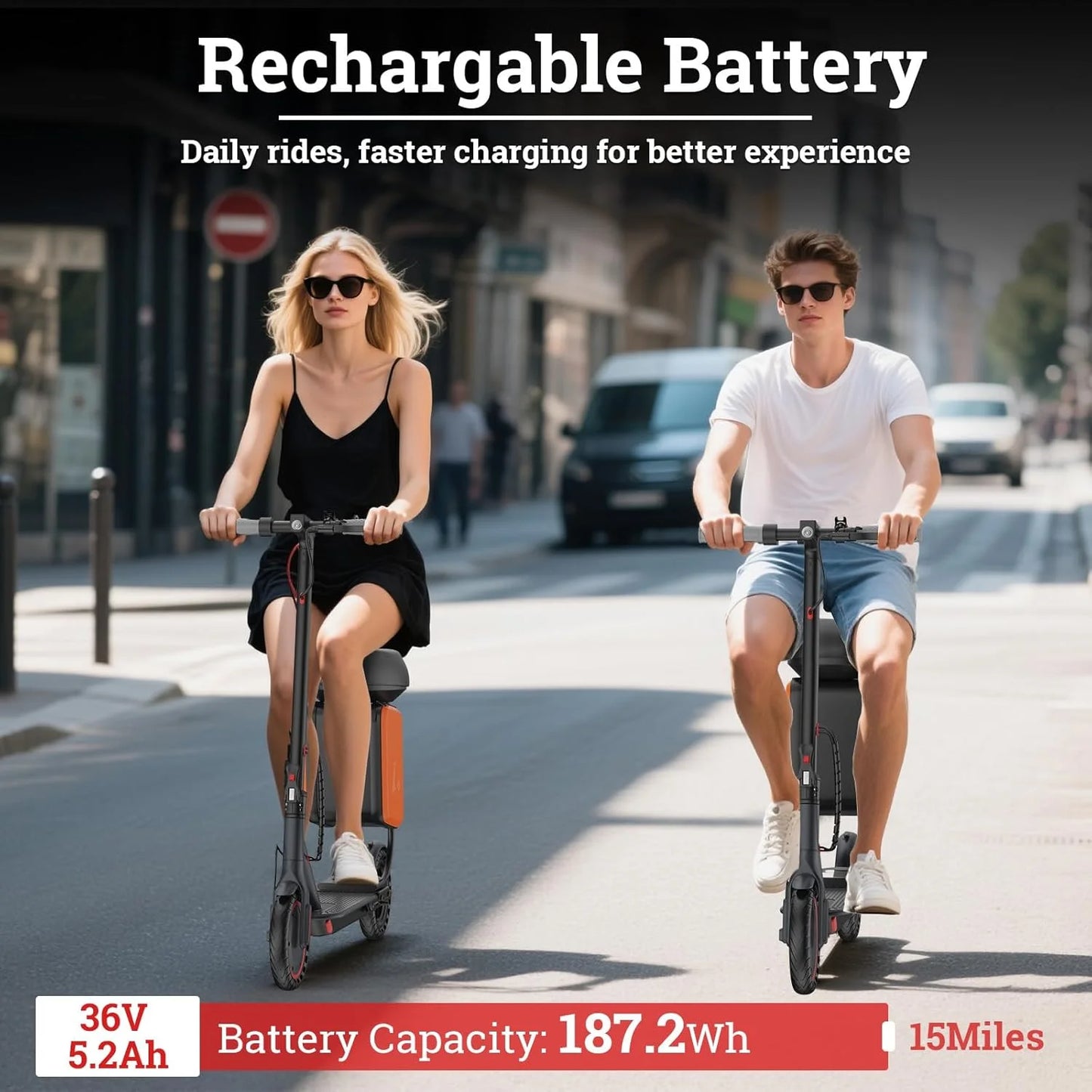 LADPED Electric Scooter 350W Motor 36V 5.2Ah Battery app Control 19mph Max Speed Up to 16miles Range Foldable Scooter with Seat