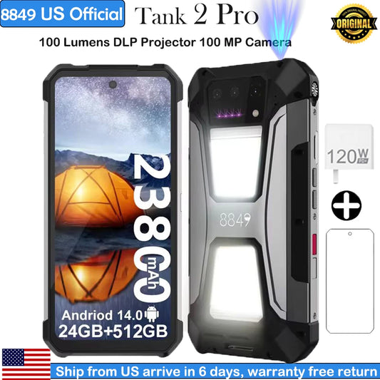 8849 Tank 2 PRO Rugged Smartphone with Projector  6.79" 2.4K Display 24GB 512GB Mobile Phone 23800mAh 120W Android 14 Phone
