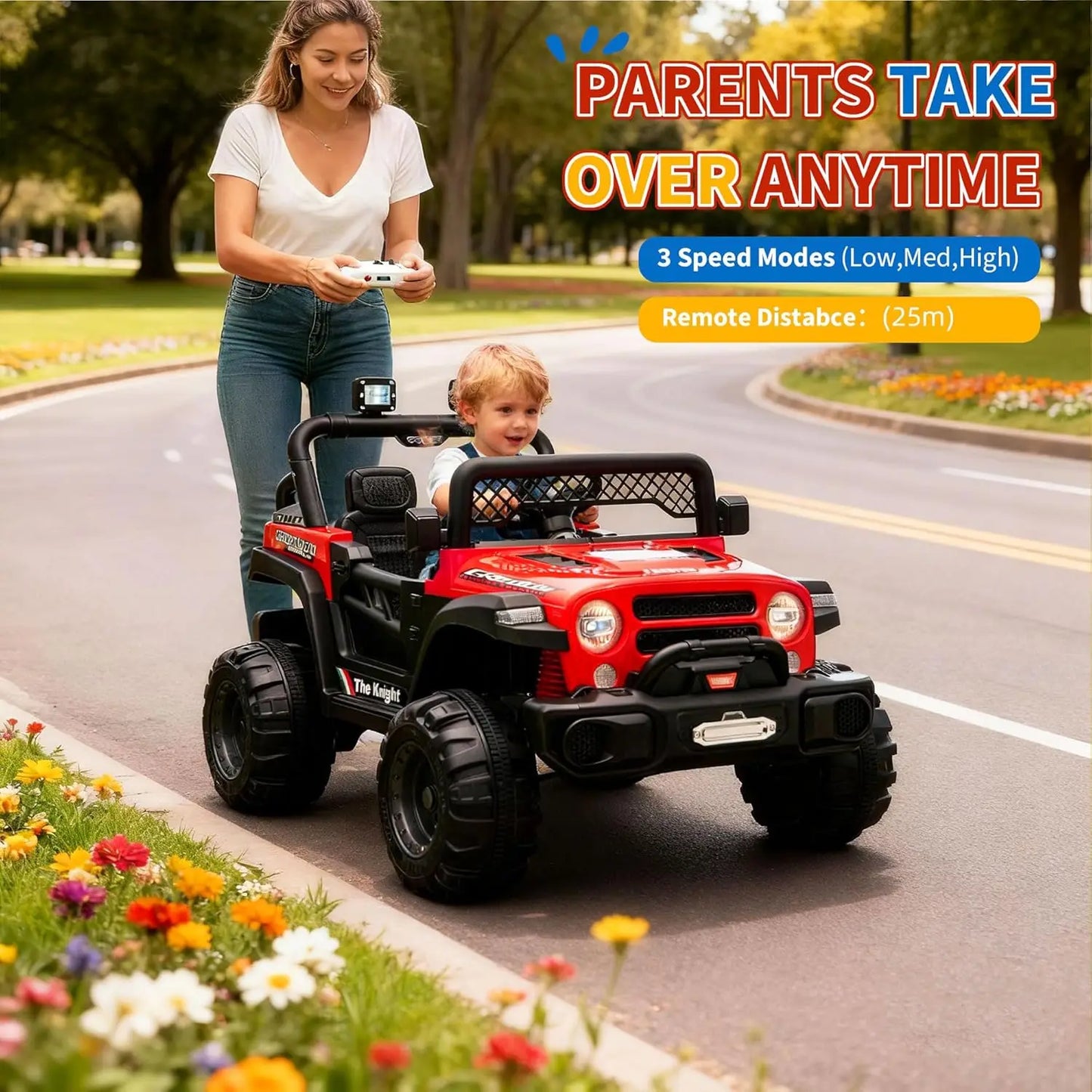 12V Kids Electric Ride-on Truck Parent Remote Control Kids' Car 3 Speeds (Max 6MPH) with LED Lights Music for Ages 2-8