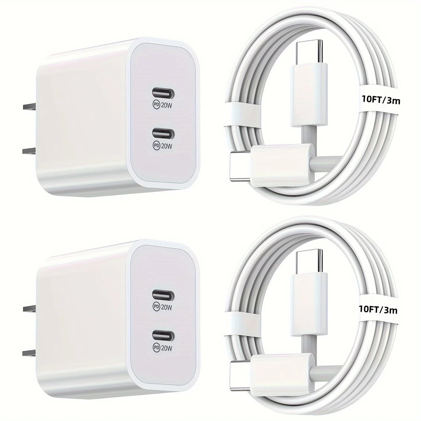 2Pack For IPhone Charger, 40W Dual Port Charging Block With 6FT USB C Charger Cable For IPhone 15/15 Pro/iPad Pro/iPad Air/Mini