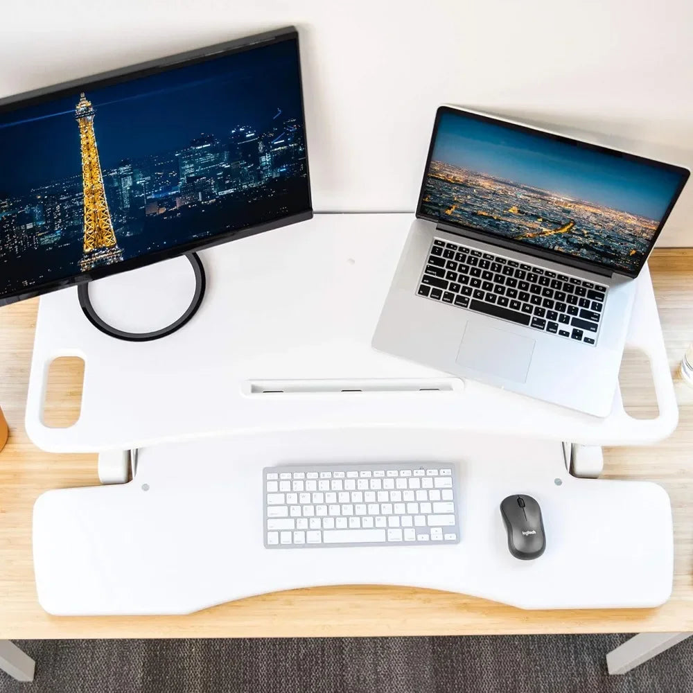 HOT-Standing Desk Converter - 37 Inch Adjustable Sit To Stand Up Desk Workstation, MDF Wood, Ergonomic Desk Riser With Keyboard