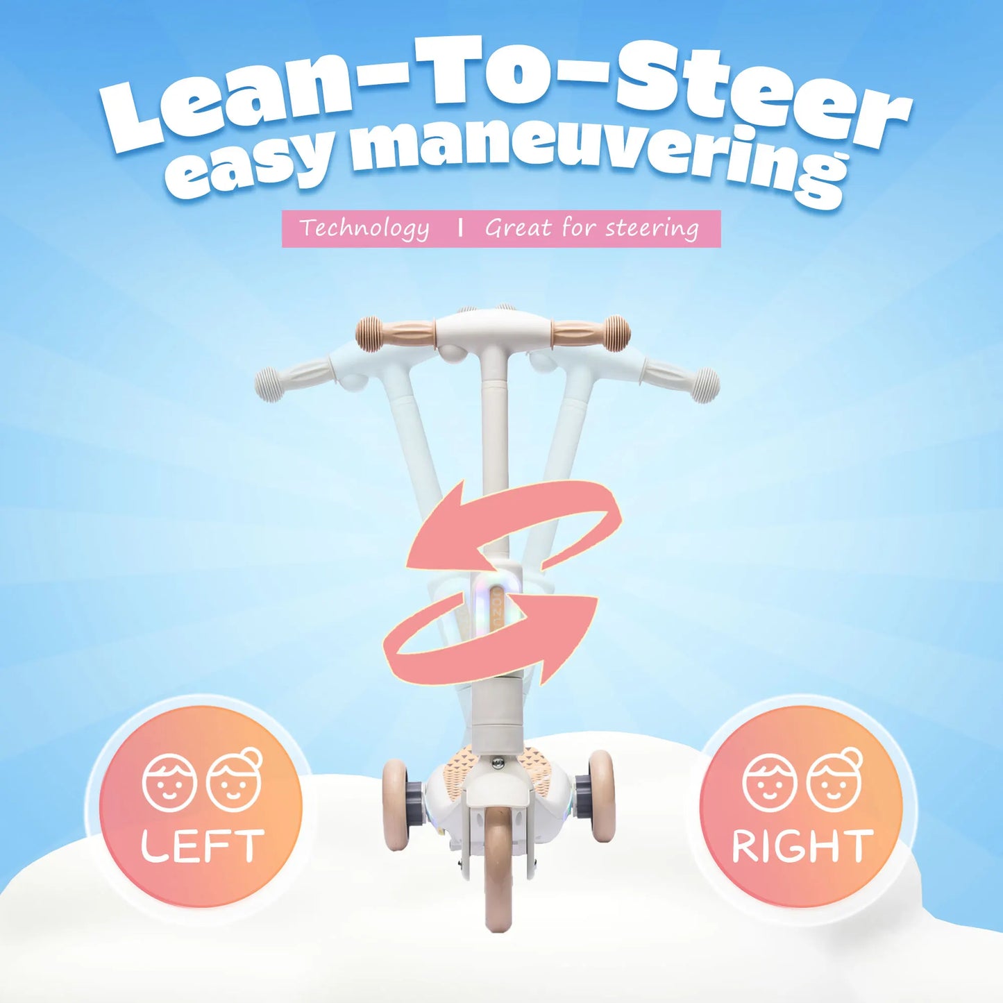 Electric Scooter for Kids Aged 3-6 Years, Ride on Toys, 3 Wheel, 3 mph Max Speed, 8 Miles Range, 66 Lbs Max Load, White