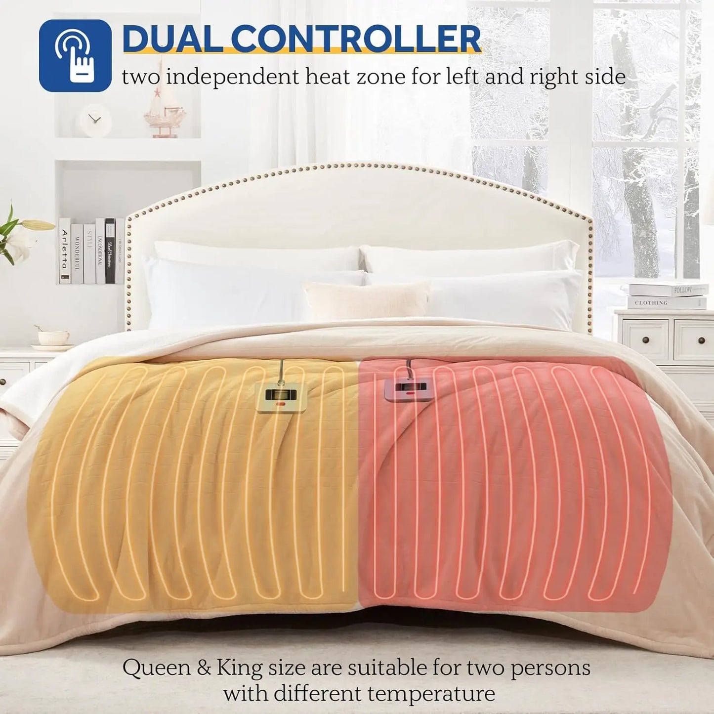 King Size Electric Blanket with 10 Heat Levels, Auto Shut Off, Machine Washable, Beige, 100x90 Inch