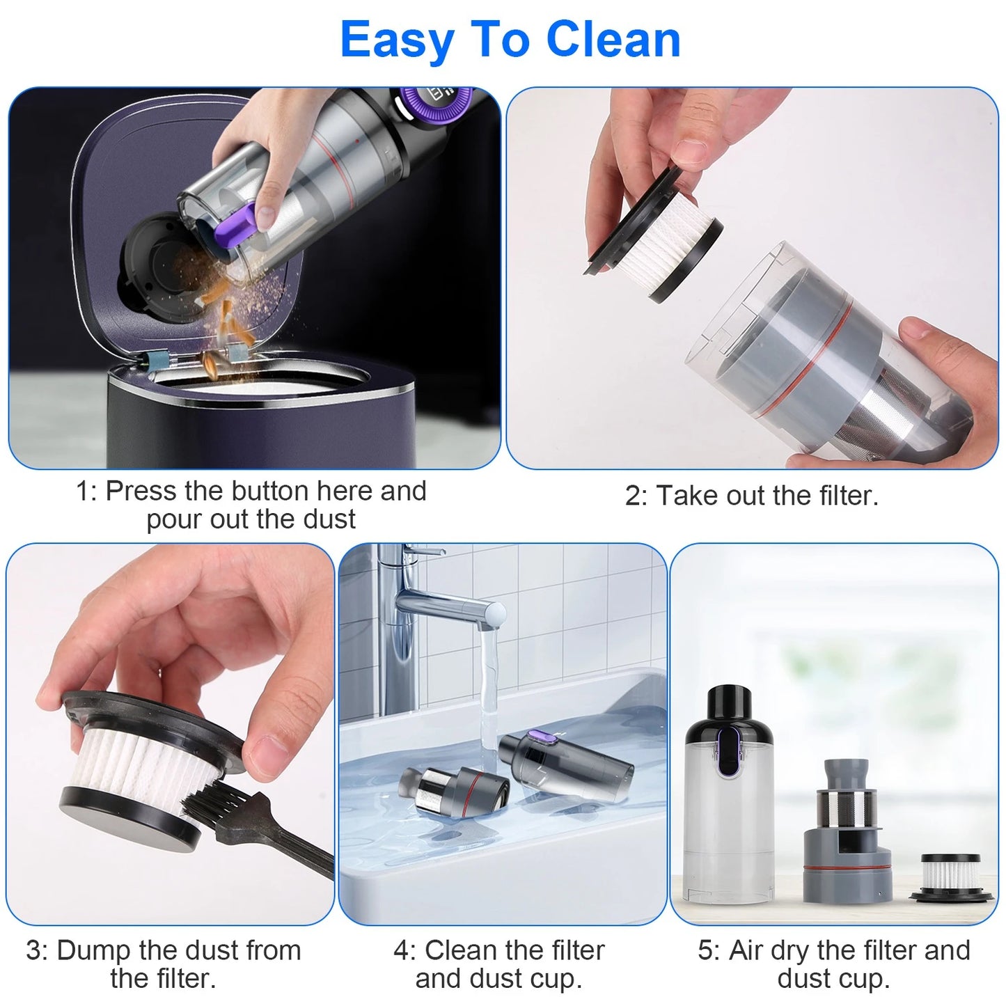 15000PA Handheld Vacuums Rechargeable LCD Display Multifunctional Low Noise High Power Cordless Car Vacuum Cleaner