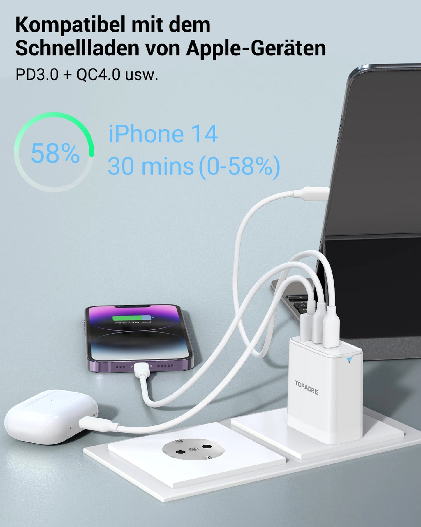 2-Packs 3in1 45W USB Charger Fast Charge QC 3.0 Wall Charging For iPhone Samsung Xiaomi Mobile EU US AU  Plug Adapter Travel