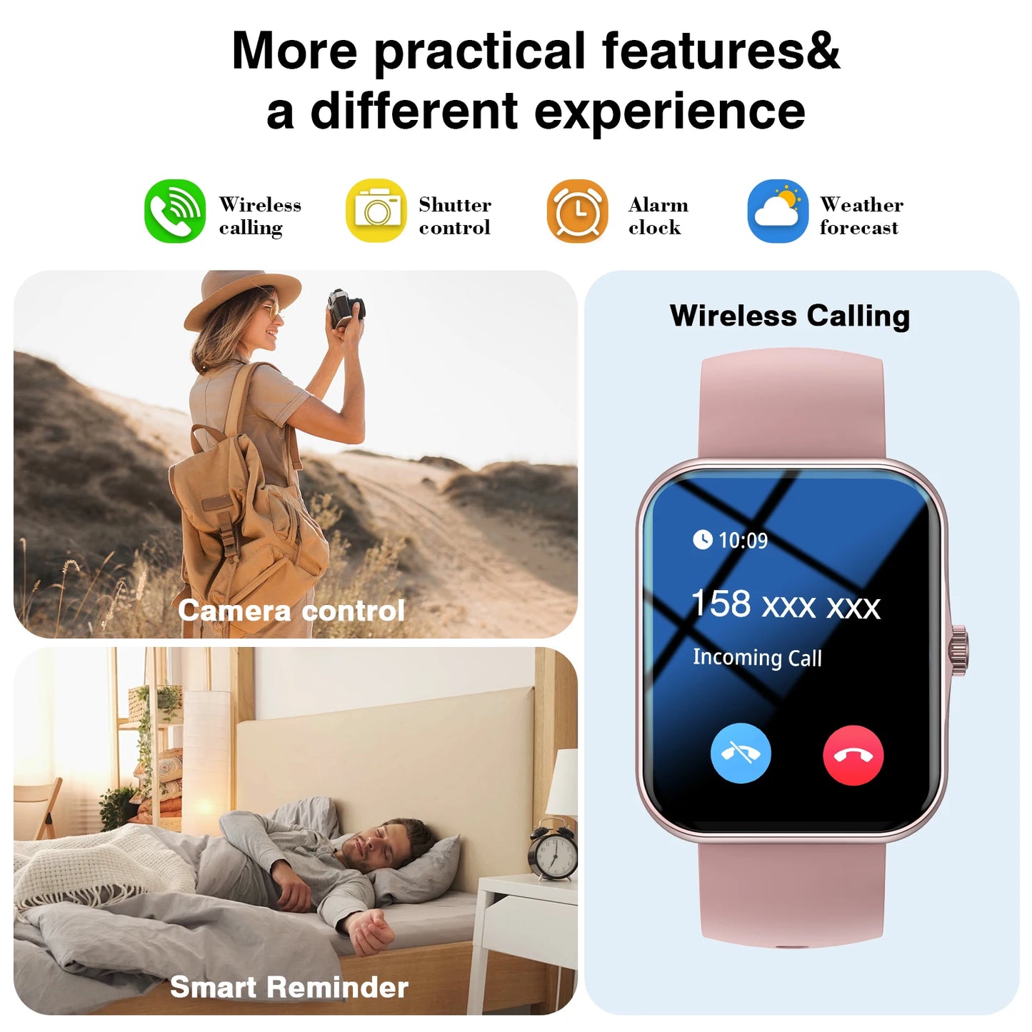 Smart watch, wireless calling /dial, multi -Sport mode, calling reminder and rejection,Various APP Reminders