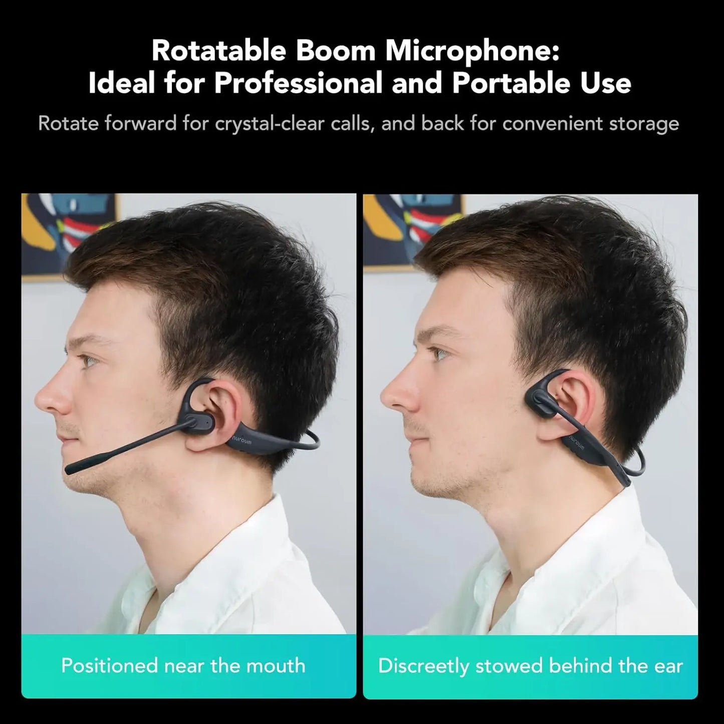 OW20B-C Wireless Open Ear Headphones Noise Cancelling Microphones For Office Work,Bluetooth 5.3 Multi-Point Connection