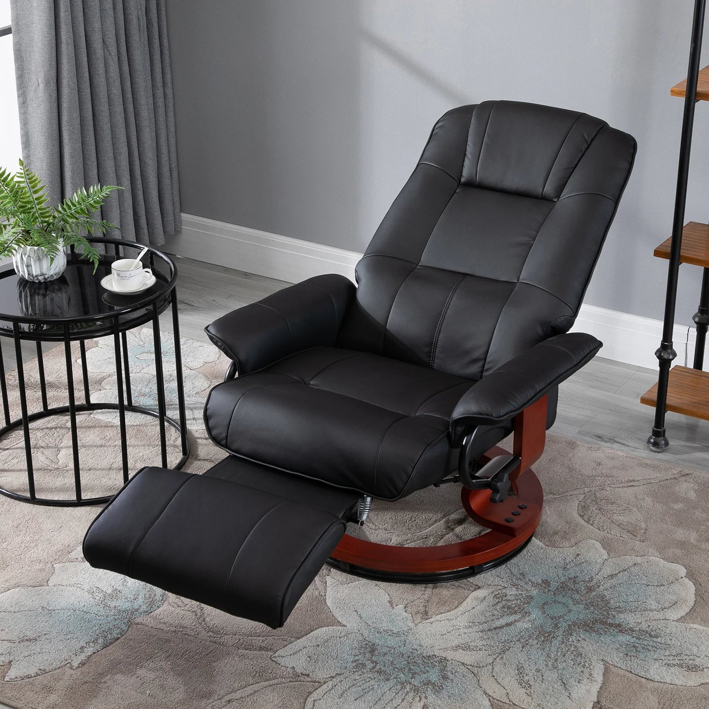 Faux Leather Reclining Lounge Chair Swivel Recliner Sofa Seat w/ Wooden Base