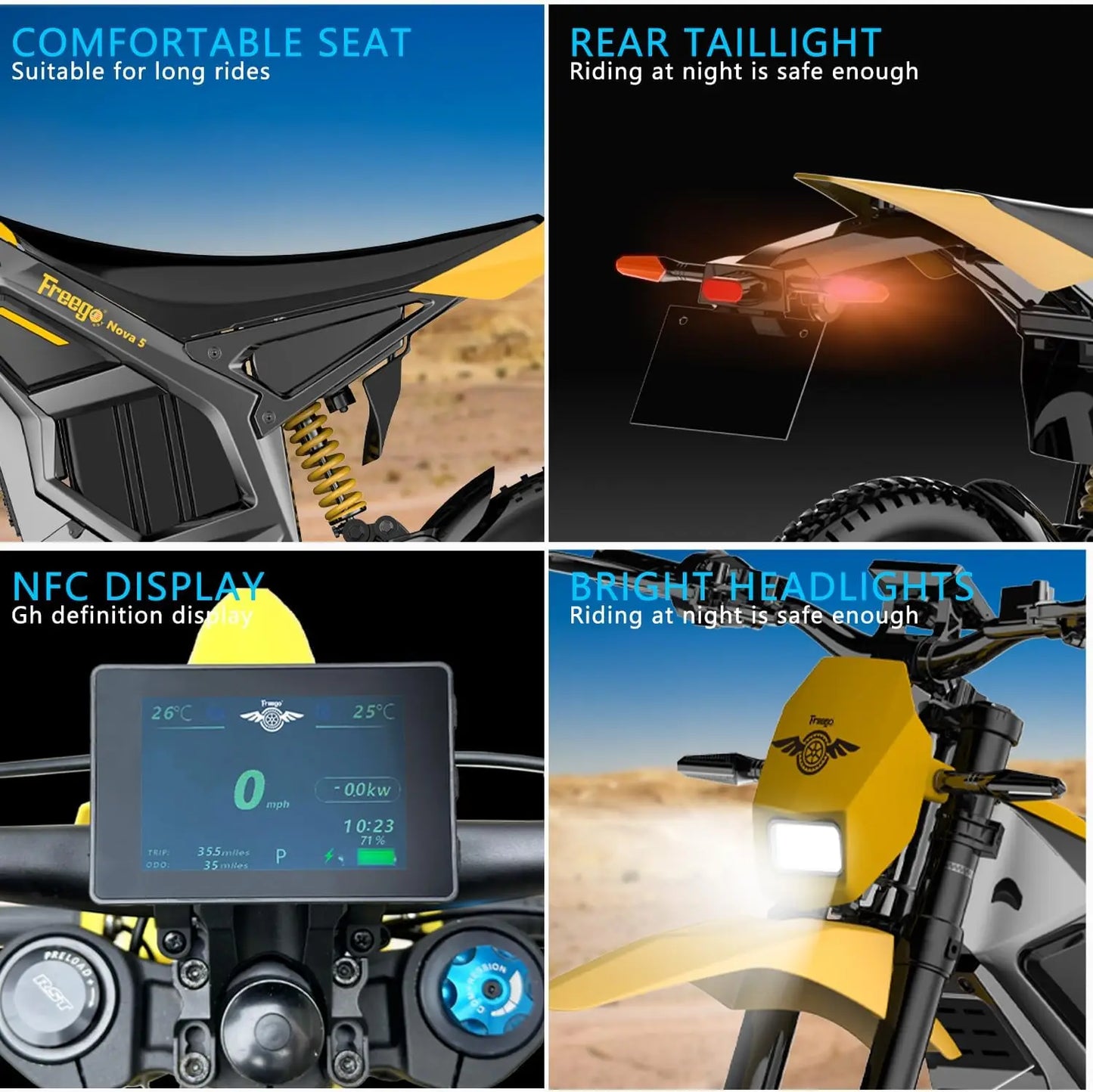 Freego Nova 5 Electric Dirt Bike Mid-Drive Motor 72V/40AH/8000W 53MPH Electric Motorcycle Bike Hydraulic Brakes Off-Road Bike