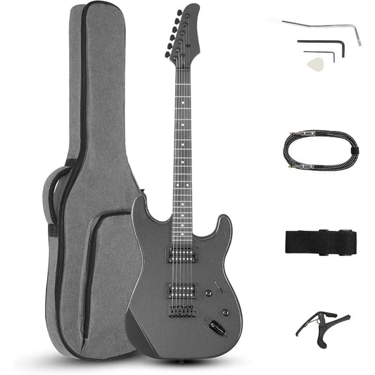 39 Inch Electric Guitar Full Size Solid Body with HH Pickups 6 Strings for Beginners Complete Starter Kit Includes Upgraded Cab