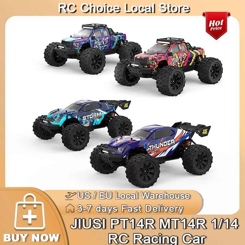 JIUSI PT14R MT14R 1/14 RC Racing Car 3S Battery 4WD 80km/h Brushless Motor 2.4G Remote Control 35C High Speed Off-road RC Truck