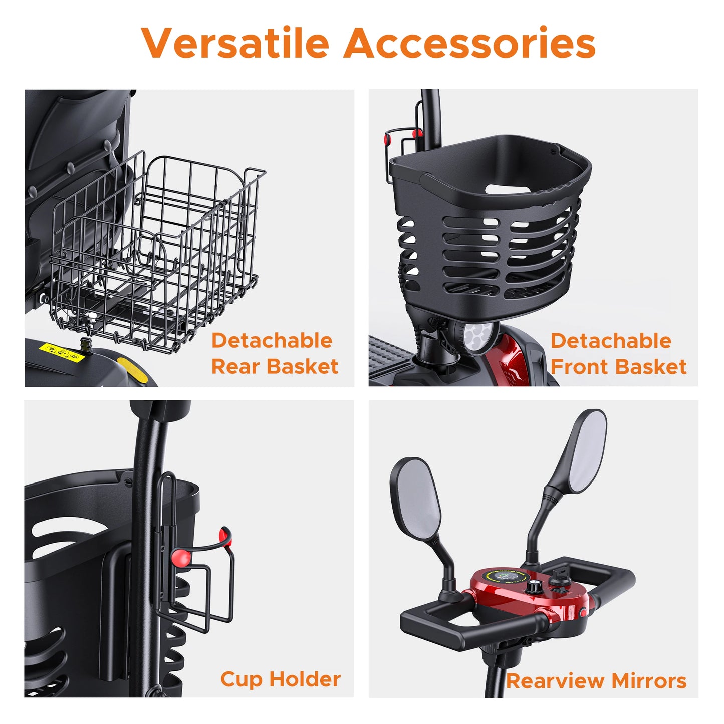 ENGWE 4-Wheel Mobility Scooter, 250W Motor, 5.6MPH, 24V 12Ah Battery, Dual Baskets, Foldable, Easy Control, Outdoor & Daily Use