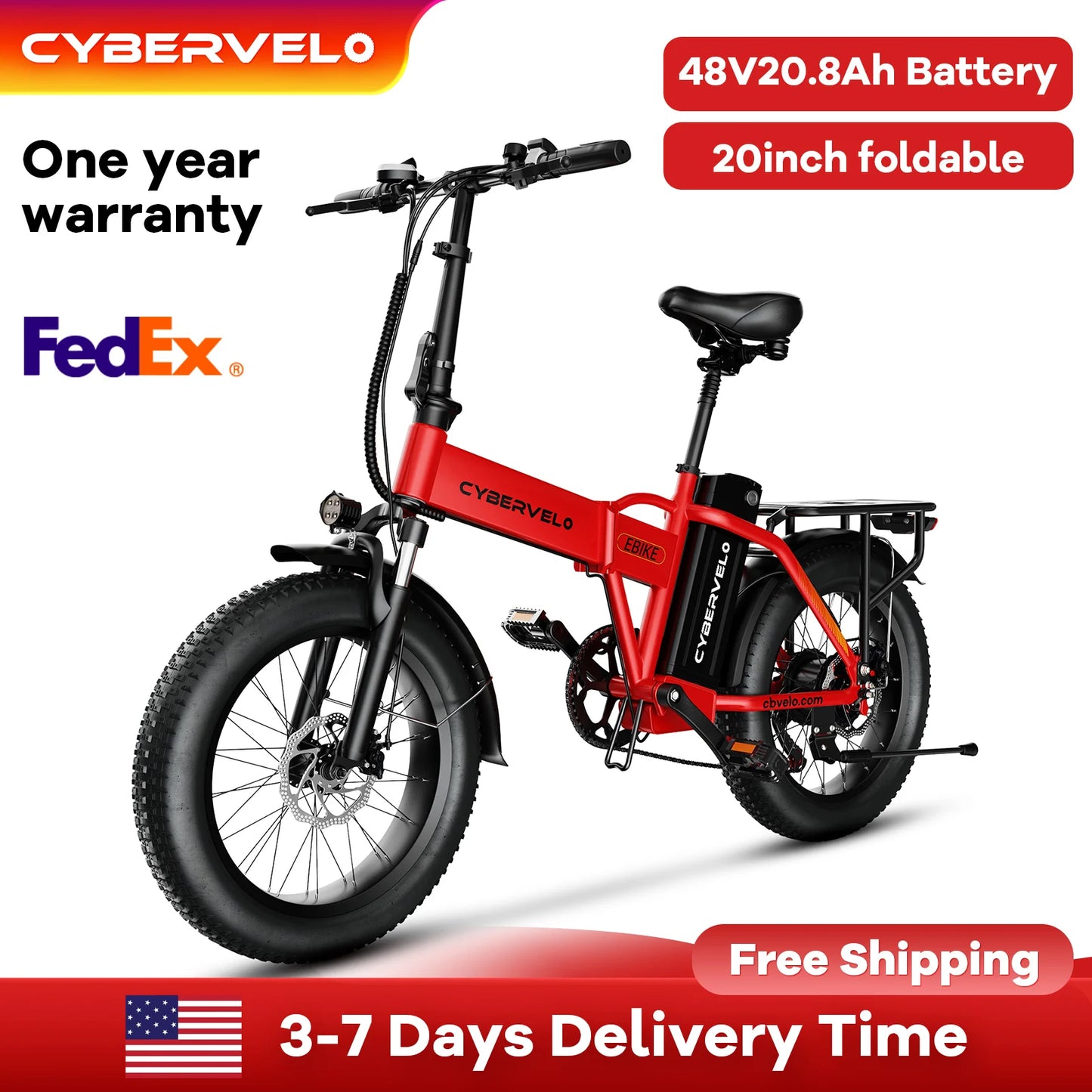 Cybervelo EK4 Electric Bicycle 48V 20.8AH Long Range Off-Road Bike - High Capacity Powerful foldable bicycle