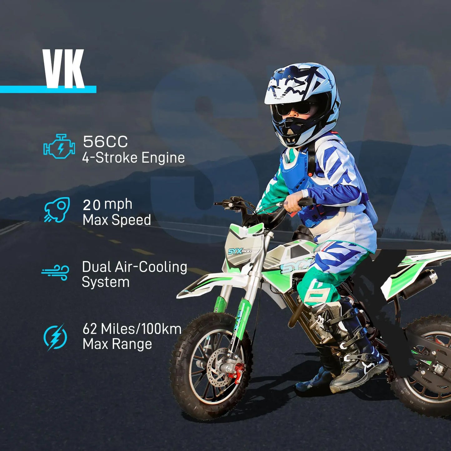 SYX MOTO 56cc Dirt Bike for Kids 4-Stroke Gas Powered Mini Pit Bike Off Road Motorcycle Gift for Children Motorcycle Dirt Bike