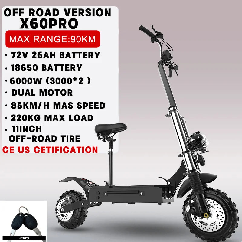 35-53MPH ELectric Scooter for Adults SINGLE/DUAL MOTOR Folding E Scooter with Removable Seat 10/11inch Street/Off-Road Tire