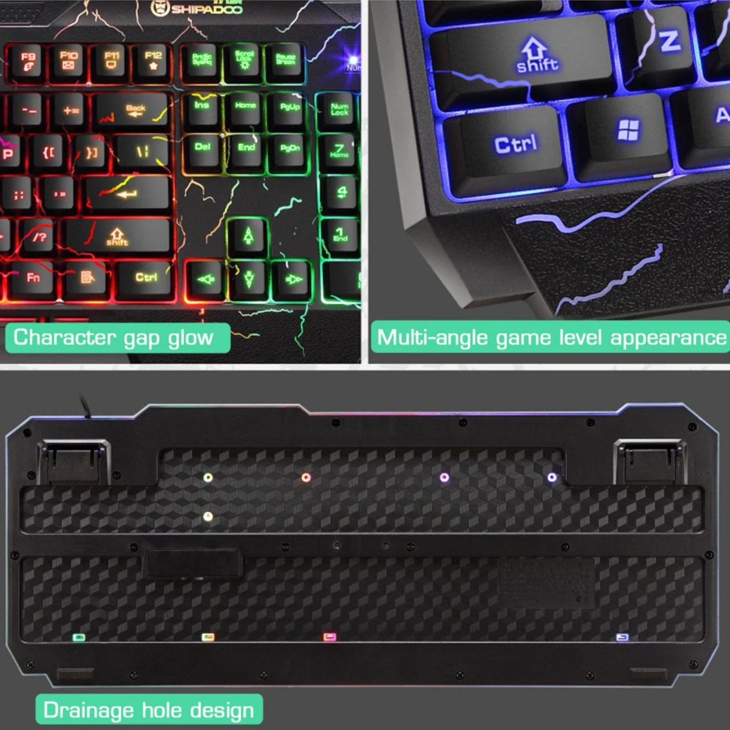 Mechanical Gaming Keyboard & Mouse Combo, Rainbow LED Backlit Set, Multicolor Changing Mouse