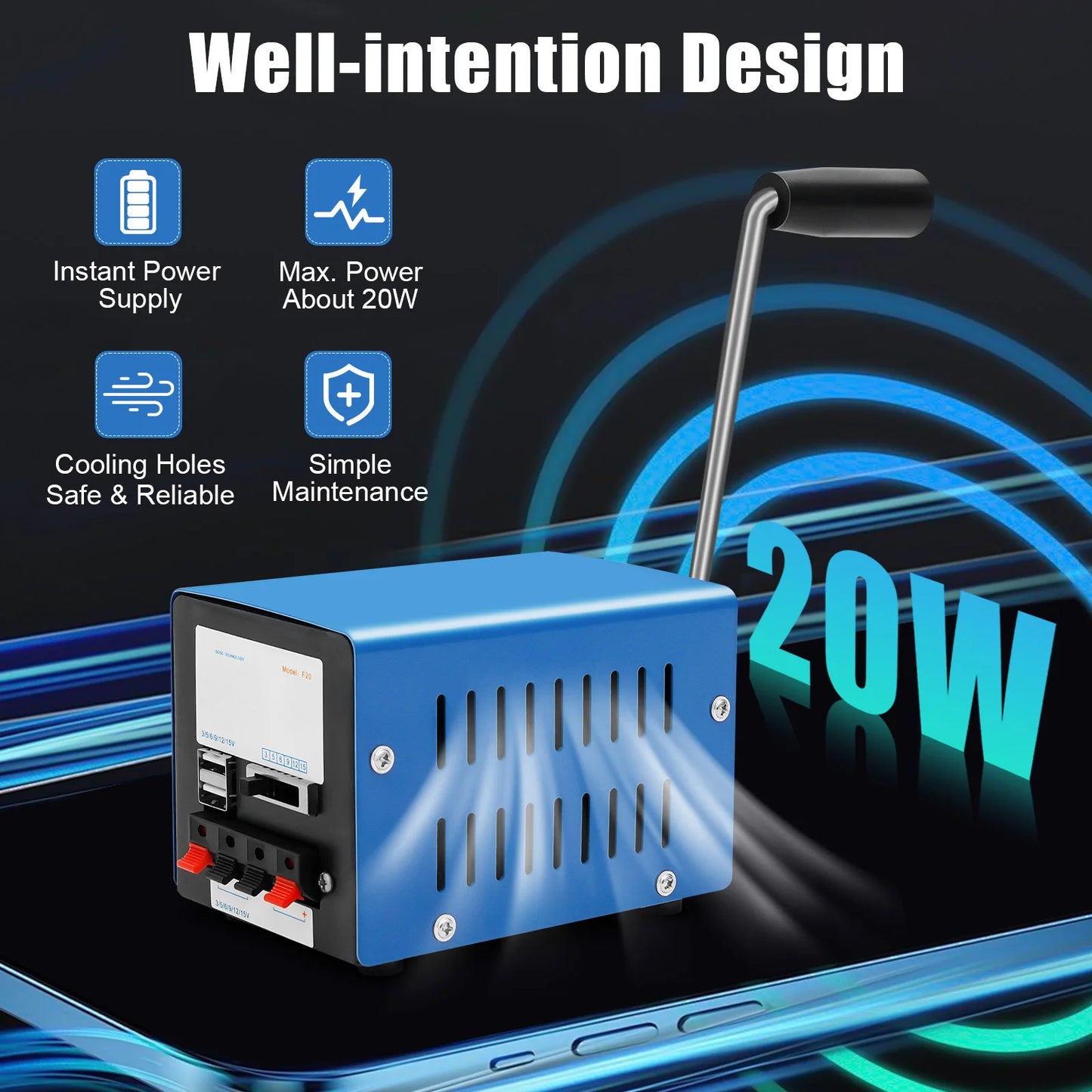 F20 Generator Motor 20W Hand crank generator Freestanding Portable Generator 28V Manual Crank Generator