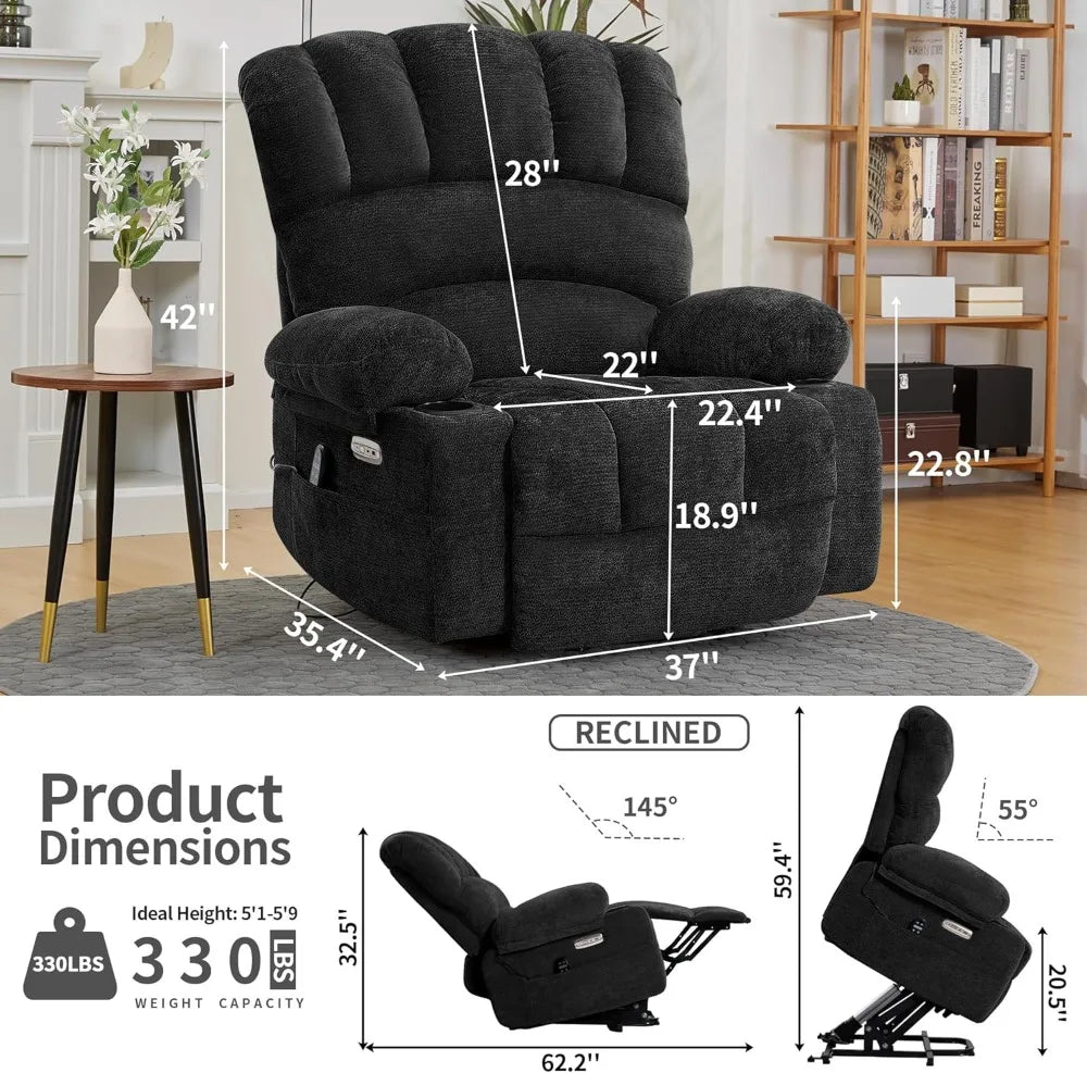 Electric Power Lift Recliner Chair with Heat & Massage, Shell Backrest for Elderly (Dark Gray)