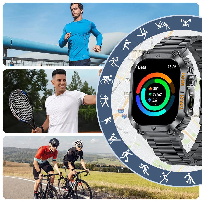 LIGE Men Smart Watch LED Flashlight Compass Watches 3ATM Waterproof 2.02'' HD Screen Military Sport Smartwatch 2025 Reloj Hombre