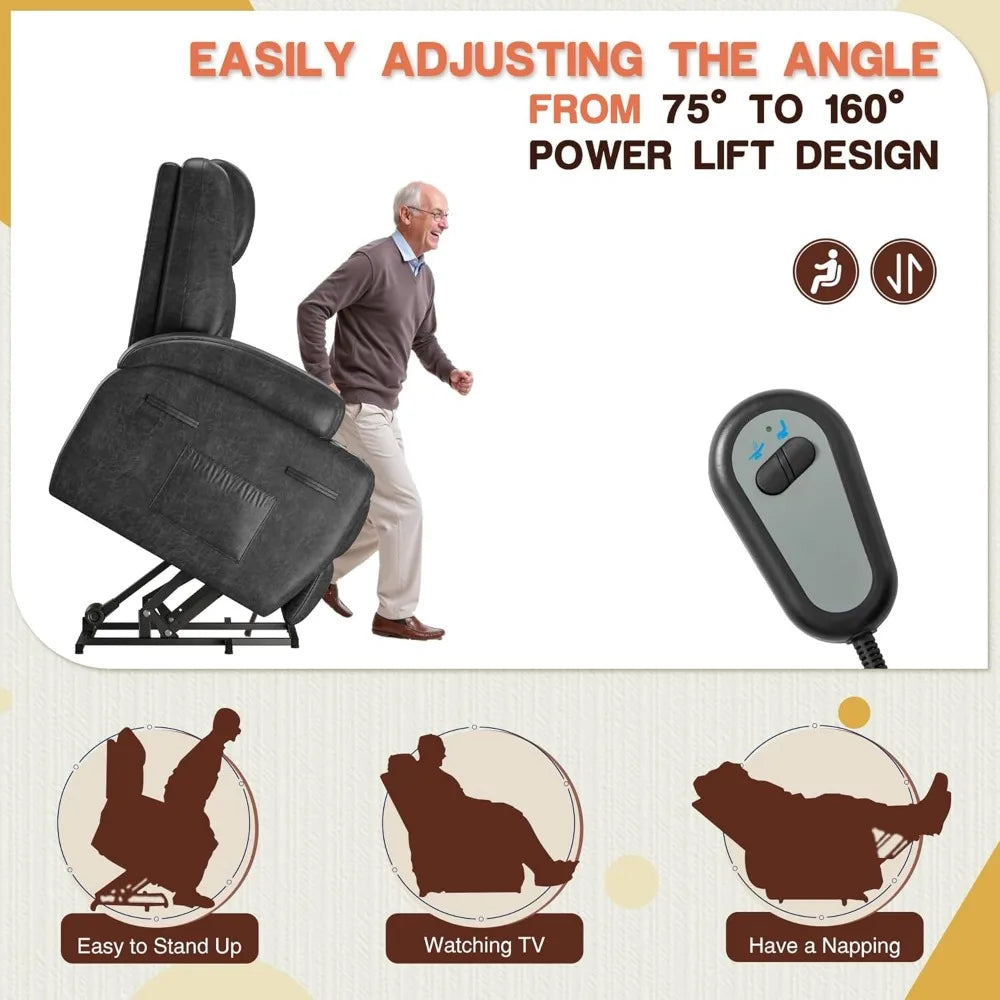 Electric Power Lift Recliner Chair with Massage for Elderly Corduroy Fabric Recliner Single Sofa with Cup Holders, Side Pockets