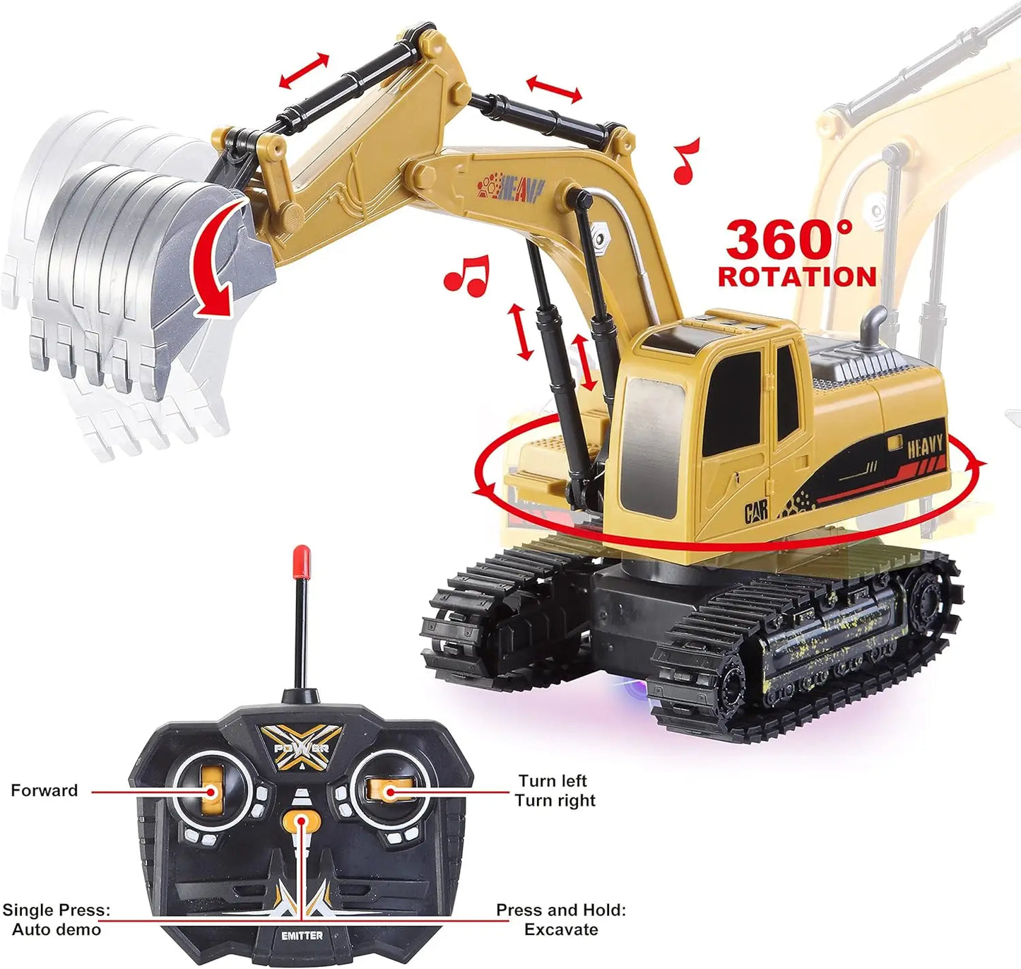 JOYFY 2 PCS Remote Control Construction Vehicle Toy Set Friction-Powered RC Excavator & RC Truck for Kid Christmas Birthday Gift